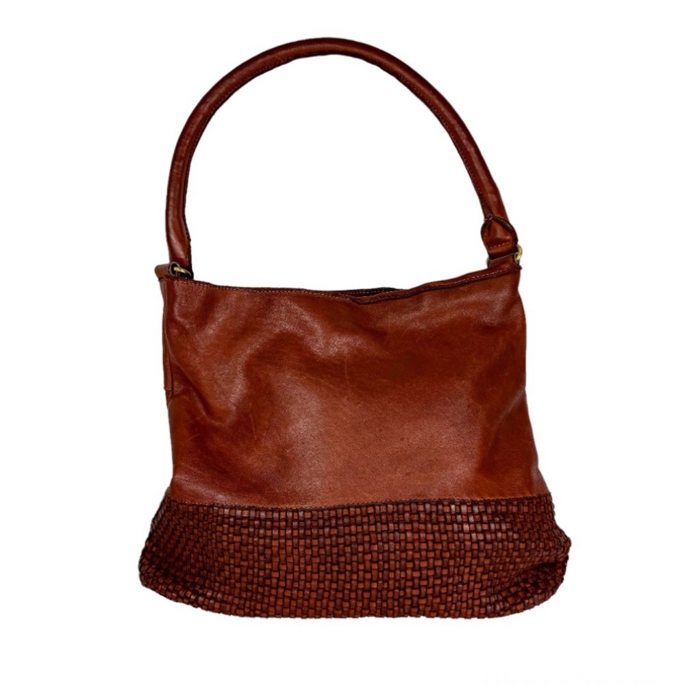 Marta Ponti Leather Woven Hobo Bag Made in Portugal Brown Slouchy